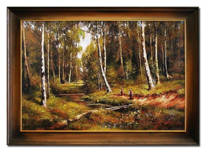 Krajobraz las sosnowy ręcznie malowany na płótnie 76x106cm