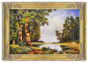Krajobraz polany pod lasem ręcznie malowany na płótnie 75x105cm
