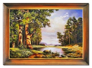 Krajobraz polana pod lasem ręcznie malowany na płótnie 75x105cm