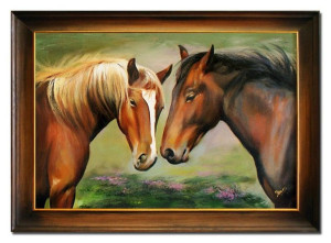 Obraz olejny ręcznie malowany 75x105cm Para koni