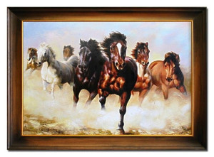 Obraz olejny ręcznie malowany 75x105cm Konie w galopie