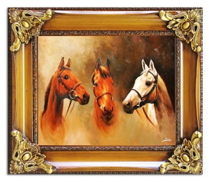 Obraz olejny ręcznie malowany 65x75cm Trzy konie