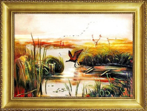 Obraz olejny ręcznie malowany na płótnie 84x64cm Józef Chełmoński Kurka Wod
