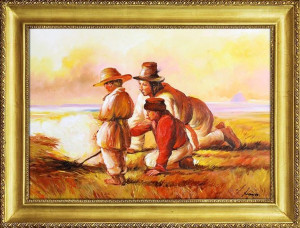 Obraz olejny ręcznie malowany na płótnie 84x64cm Józef Chełmoński Pastuszko