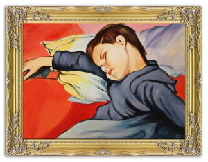Obraz olejny ręcznie malowany na płótnie 64x84cm Stanisław Wyspiański Śpiąc