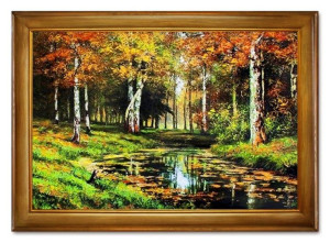 Krajobraz leśny strumyk ręcznie malowany na płótnie 75x105cm