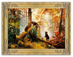 Krajobraz leśne niedźwiadki ręcznie malowany na płótnie 64x84cm