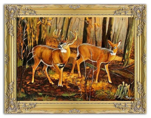 Obraz olejny ręcznie malowany 63x84cm Jeleń i łania