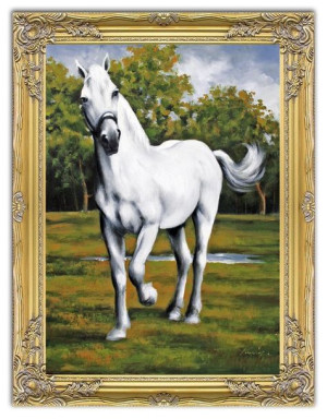 Obraz olejny ręcznie malowany 64x84cm Koń na łące
