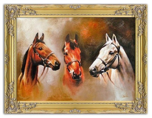 Obraz olejny ręcznie malowany 63x84cm Trzy konie