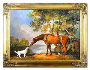 Obraz olejny ręcznie malowany 64x84cm Koń i pies