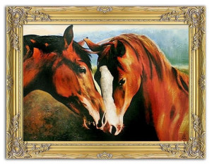 Obraz olejny ręcznie malowany 63x84cm Para koni