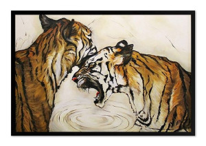 Obraz olejny ręcznie malowany Tygrys 75x105cm Para tygrysów