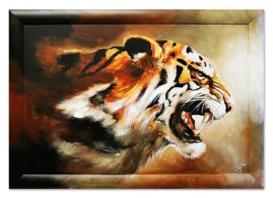 Obraz olejny ręcznie malowany 75x105cm Warczący tygrys