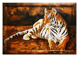 Obraz olejny ręcznie malowany 75x105cm Leżący tygrys