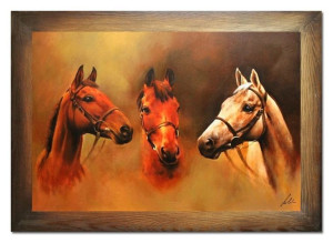 Obraz olejny ręcznie malowany 75x105cm Konie