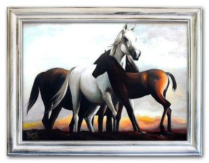 Obraz olejny ręcznie malowany 75x105cm Konie