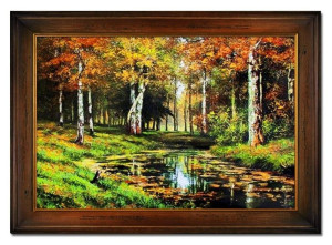 Krajobraz las ręcznie malowany na płótnie 63x84cm