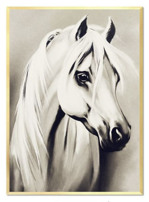 Obraz olejny ręcznie malowany 53x73cm biały koń