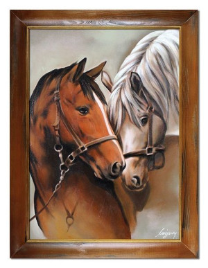 Obraz olejny ręcznie malowany 64x84cm Konie
