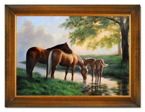 Obraz olejny ręcznie malowany 64x84cm Konie