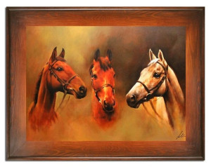 Obraz olejny ręcznie malowany 72x92cm Konie