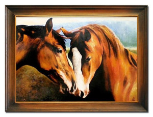 Obraz olejny ręcznie malowany 63x84cm Konie