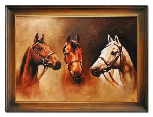 Obraz olejny ręcznie malowany 64x84cm Konie