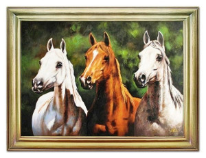 Obraz olejny ręcznie malowany 63x84cm Konie
