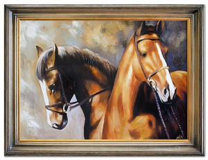 Obraz olejny ręcznie malowany 63x84cm Konie