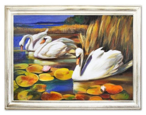 Obraz olejny ręcznie malowany 63x84cm Łabędzie