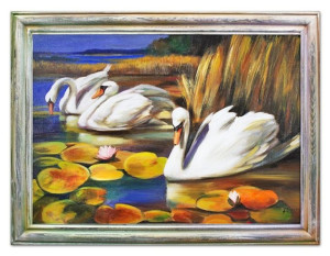 Obraz olejny ręcznie malowany 63x84cm Łabędzie