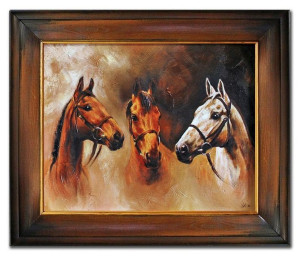 Obraz olejny ręcznie malowany 53x64cm Konie