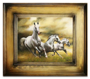 Obraz olejny ręcznie malowany 66x76cm Konie