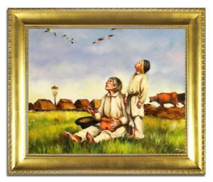 Obraz olejny ręcznie malowany na płótnie 64x54cm Józef Chełmoński Bociany k