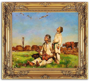 Obraz olejny ręcznie malowany na płótnie 64x53cm Józef Chełmoński Bociany k