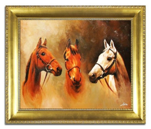 Obraz olejny ręcznie malowany 53x64cm Konie