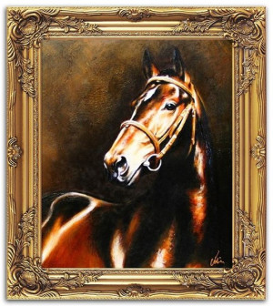 Obraz olejny ręcznie malowany 53x64cm Konie