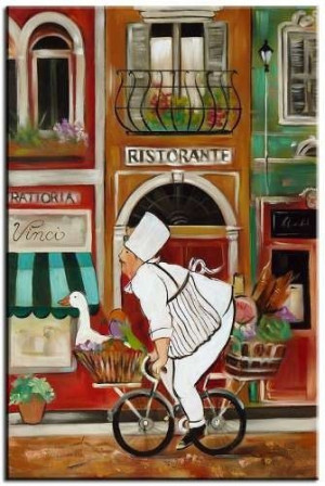 Obraz olejny ręcznie malowany na płótnie 60x90cm miejski kucharek