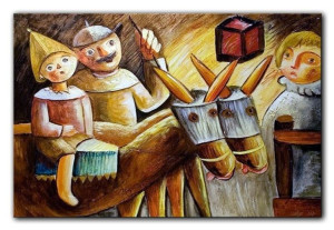 Obraz olejny ręcznie malowany na płótnie 90x60cm Tadeusz Makowski Rodzina w
