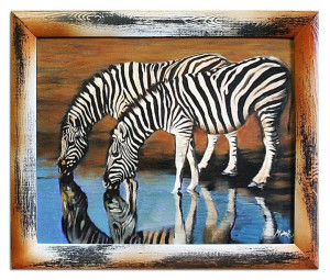 Obraz olejny ręcznie malowany 53x64cm Zebra