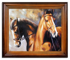 Obraz olejny ręcznie malowany 53x64cm Konie