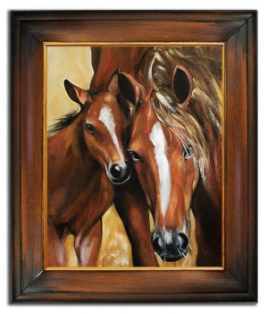 Obraz olejny ręcznie malowany 54x64cm Konie