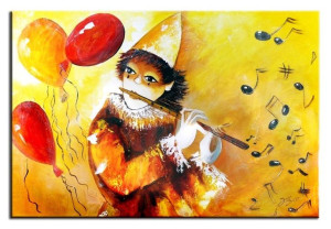 Obraz ręcznie malowany na płótnie 60x90cm clown z balonami