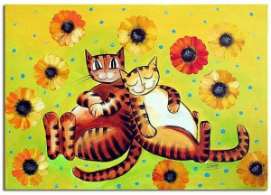 Obraz ręcznie malowany na płótnie 60x90cm Kotki dwa