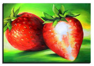 Obraz olejny ręcznie malowany na płótnie 60x90cm truskawki