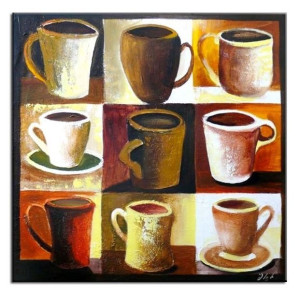 Obraz olejny ręcznie malowany na płótnie 60x60cm kubki na herbatę