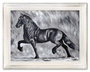 Obraz olejny ręcznie malowany 37x47cm Konie