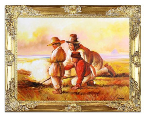 Obraz olejny ręcznie malowany na płótnie 47x37cm Józef Chełmoński Pastuszko