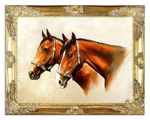 Obraz olejny ręcznie malowany 37x47cm Konie